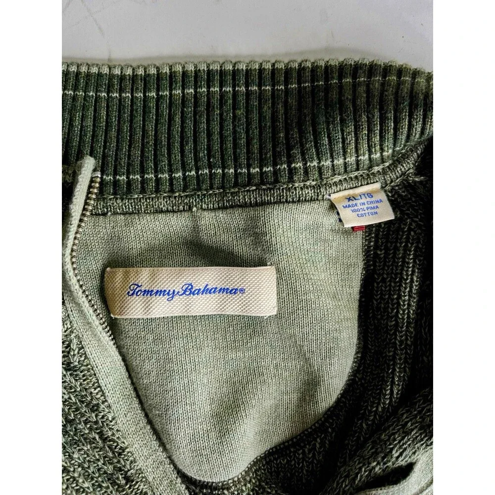 Tommy Bahama Sweater Mens XL Green Long Sleeve 1/4 Zip Pima Cotton Light Weight